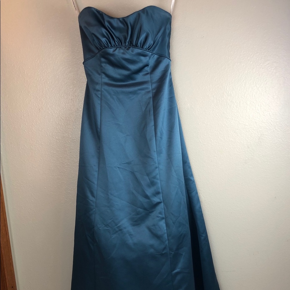 David’s Bridal Blue Strapless Ball Gown 4